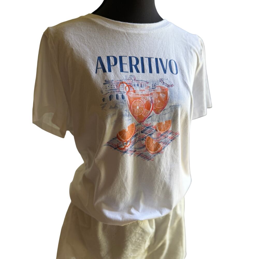 Talbots Aperitivo Graphic Tee LP White Italian Riviera Vacation Shirt Cotton